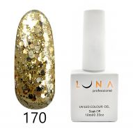 Luna 170 гель лак, золотистый с серебряными блесками, 10 мл